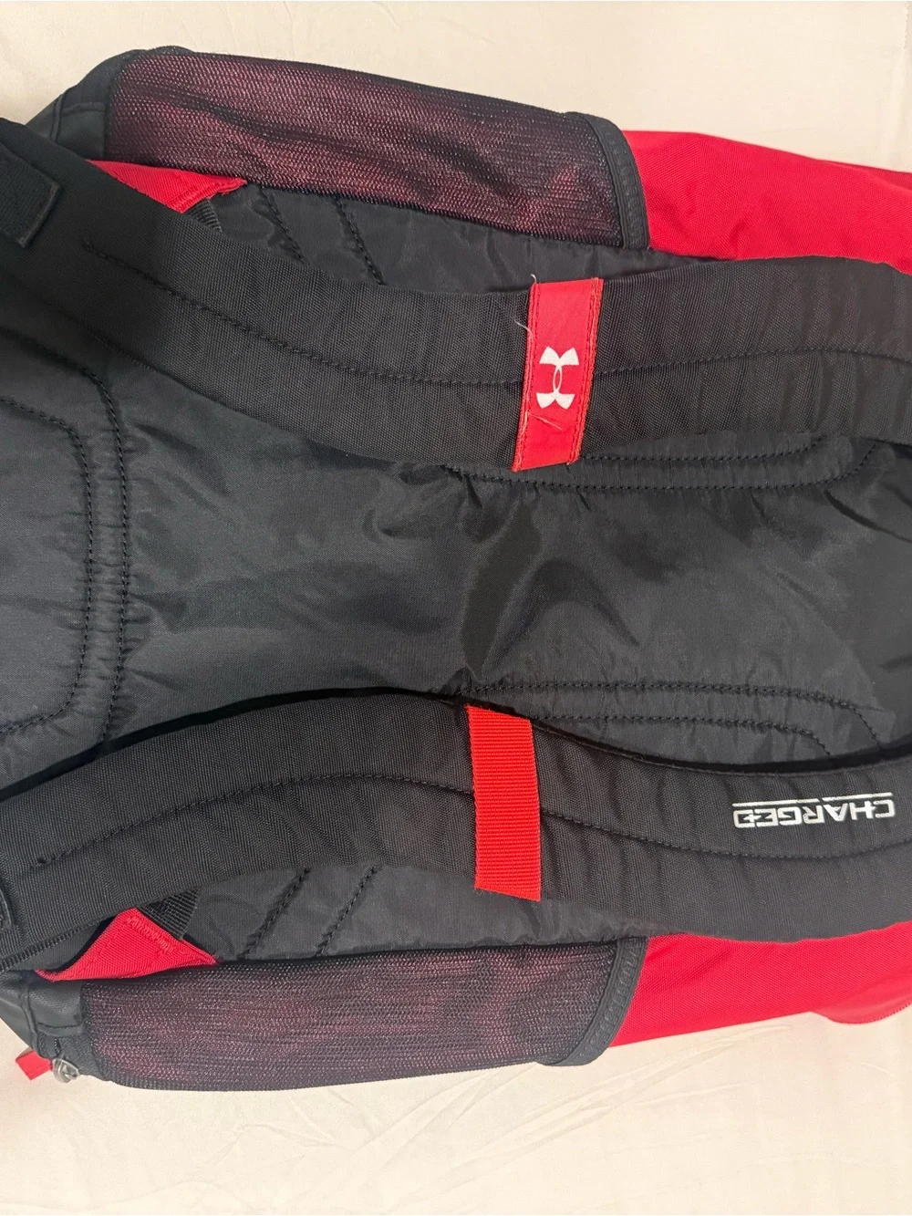 Under Armour Red and Black Sports Backpack with White Logo